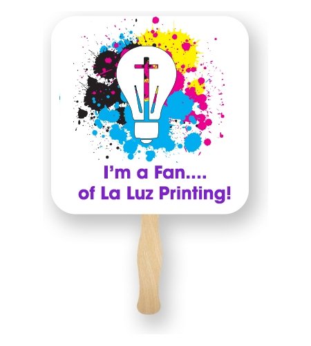 Full Color Square Shape Hand Fans - Minuteman Press formely La Luz Printing Company | San Antonio TX Printing-San-Antonio-TX