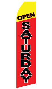 Red Open Saturday Feather Flag | Stock Design - Minuteman Press formely La Luz Printing Company | San Antonio TX Printing-San-Antonio-TX